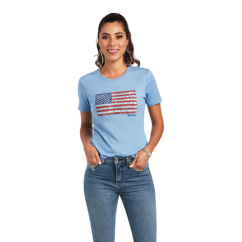 Ariat T-Shirts Damen - Paisley Flag HellBlau ( KSYRC-8921 )